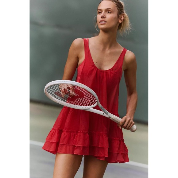 Free People Movement Tops - Free People Movement Grapefruit Red Tiered Babydoll Tank Top NWT OB2211700 S